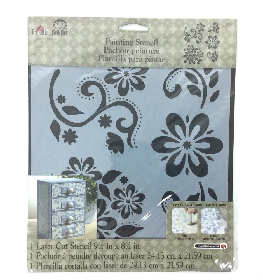 Plaid FolkArt Floral Paste Stencil  8.5 X 9.5 in Laser Cut ~ New - $11.66
