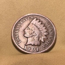 1901 Rare Old Antique Indian Head Penny Liberty Cent US Collection Coin - £14.54 GBP