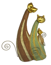 Art Deco Cat Dog Mouse Mice Figurine Decor Resin Metal Tails Home Gold Green Red - £28.44 GBP