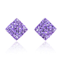 Dazzling Purple Square Shaped Cubic Zirconia Encrusted Stud Earrings - $10.29