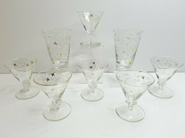 Libbey Vintage (6) 4&quot; Cocktail (2) 4.5&quot; Tumbler Gold MCM Drinking Glasses Set - £63.04 GBP