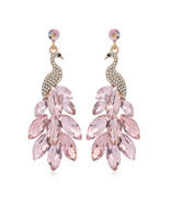 Light Pink Crystal &amp; Cubic Zirconia Peacock Drop Earrings - £11.87 GBP