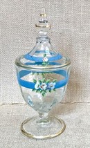 Vintage 7 3/4 In Clear Glass Floral And Blue Apothecary Jar Candy Dish G... - $35.64