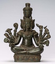 Antique Khmer Style Trimurti Shiva Brahma Vishnu Statue - 36cm/14&quot; - $1,235.74