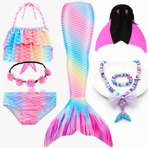 2020 Rainbow Mermaid Tails Girls Holiday Costume With Fin Bathing Suit f... - $35.99