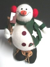 Snowman w/ Red Earmuffs Plush Weighted Feet Christmas Xmas Decor 12&quot;  - £14.11 GBP