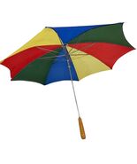 Large Vintage Wooden Handle Rainbow Umbrella - $100.51 CAD