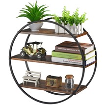Floating Shelves, 3 Tier Decorative Geometric Circle Metal And Wood Wall Shelves - £61.53 GBP
