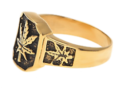 Square Gold Pot Leaf Metal Biker Ring BRX047 Mens Marijuana Leaves Jewelry - £7.67 GBP