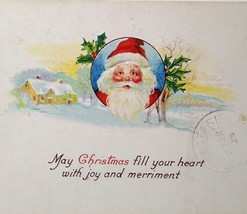 Santa Claus In Circle Vintage Christmas Postcard Vintage Original Embossed - £5.77 GBP