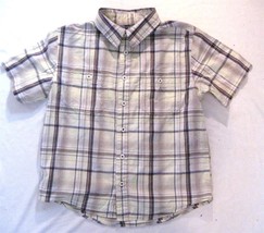 Boy Size L 10-12 Plaid Short Sleeve Shirt Faded Glory Lt Yellow Red Black Tan - £6.92 GBP