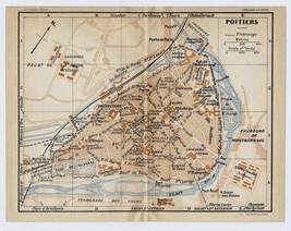 1926 Original Vintage City Map Of Poitiers / Aquitaine / France - £16.77 GBP