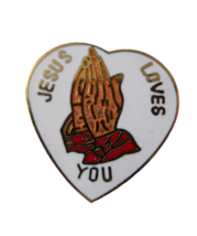 Jesus Loves You Praying Hands Heart Shaped Lapel Hat Pin - £9.45 GBP