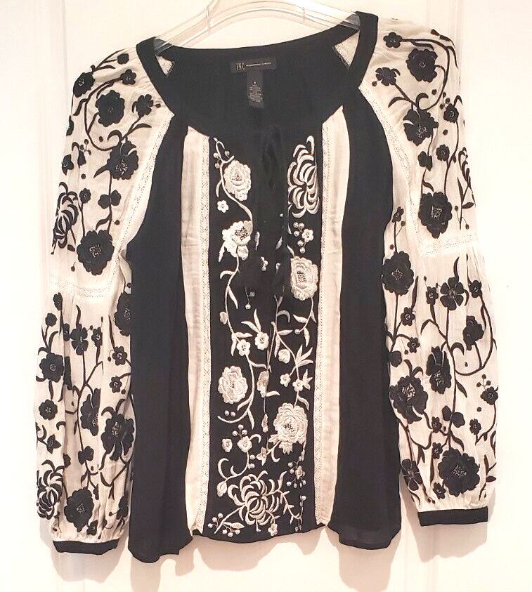 Primary image for INC International Concepts Embroidered Floral White/Black Polyester Ladies M Top