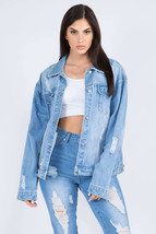 American Bazi Full Size Painted Back Distressed Denim Jacket - £16.16 GBP