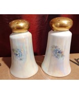 Vintage Salt &amp; Pepper Shakers Pearlescent Lusterware with Blue Flowers G... - £15.20 GBP
