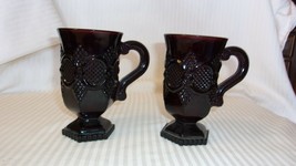 Vintage Pair of Deep Red Burgundy Embossed Glass Irish Coffee Mugs 5&quot; Tall - £23.98 GBP