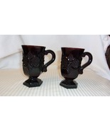 Vintage Pair of Deep Red Burgundy Embossed Glass Irish Coffee Mugs 5&quot; Tall - £23.70 GBP