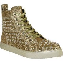 Mens High Top Shoes By FIESSO AURELIO GARCIA ,Spikes Rhine stones 2409 Gold image 3