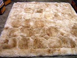 Light Beige alpaca fur rug, rhombus design, from Peru, 300 x 280 cm - $1,588.60