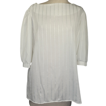 Vintage 70s White and Silver Stripped Metallic Blouse Size Medium - £19.67 GBP