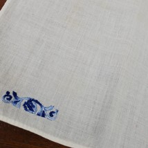 Vintage Handkerchief Cotton w/ Blue Embroidery Approx 13x13 Inch - $9.95