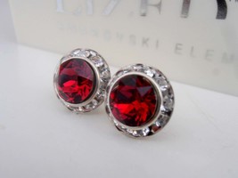 Ruby Stud Halo Earrings w/ Swarovski Red Crystals / Wedding Jewelry / Women Gift - £18.08 GBP