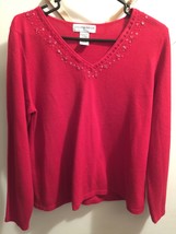 Sag Harbor Red V-Neck Embellished Long Sleeve Sweater PL - $12.99