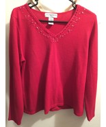 Sag Harbor Red V-Neck Embellished Long Sleeve Sweater PL - £10.35 GBP