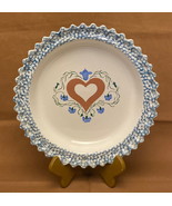 Vintage ceramic pie dish plate ABC Exclusive 1980s blue spongeware heart... - $12.00