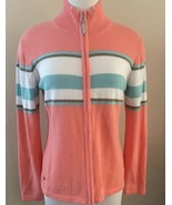DAILY SPORTS Women&#39;s Donya Cardigan Zip Up Size Medium Peach with Stripes - $19.99 CAD
