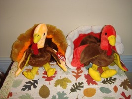 Ty Beanie Baby Gobbles &amp; Drumstick 2 Turkey&#39;s - £22.02 GBP