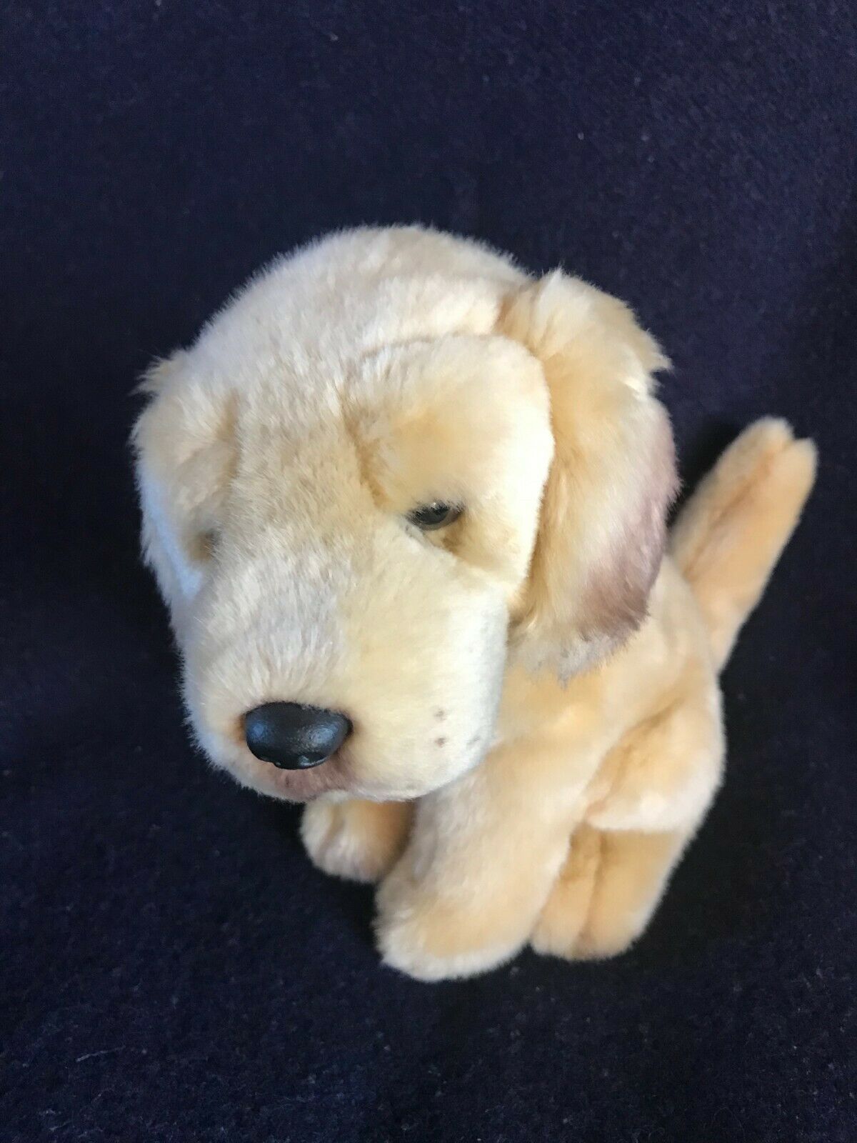 Gently Used Russ VERY CUTE Yellow Labrador Puppy Dog w Red Velvet Neck Ribbon  - $11.29