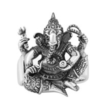 Rare Ganesh Figure Hindu Elephant God .925 Silver Ring-6 - £24.67 GBP