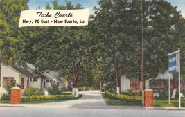 Teche Courts Motel US 90 East New Iberia Louisiana linen postcard - £5.45 GBP