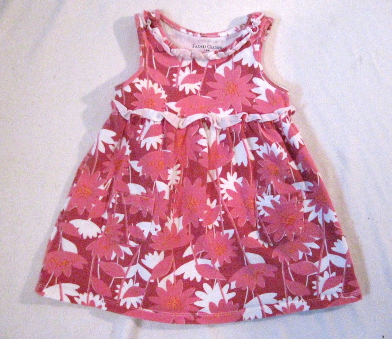 Baby Girl Size 12 MO Faded Glory Pink Print Sundress Cotton Blend Ruffle Trim - £5.28 GBP