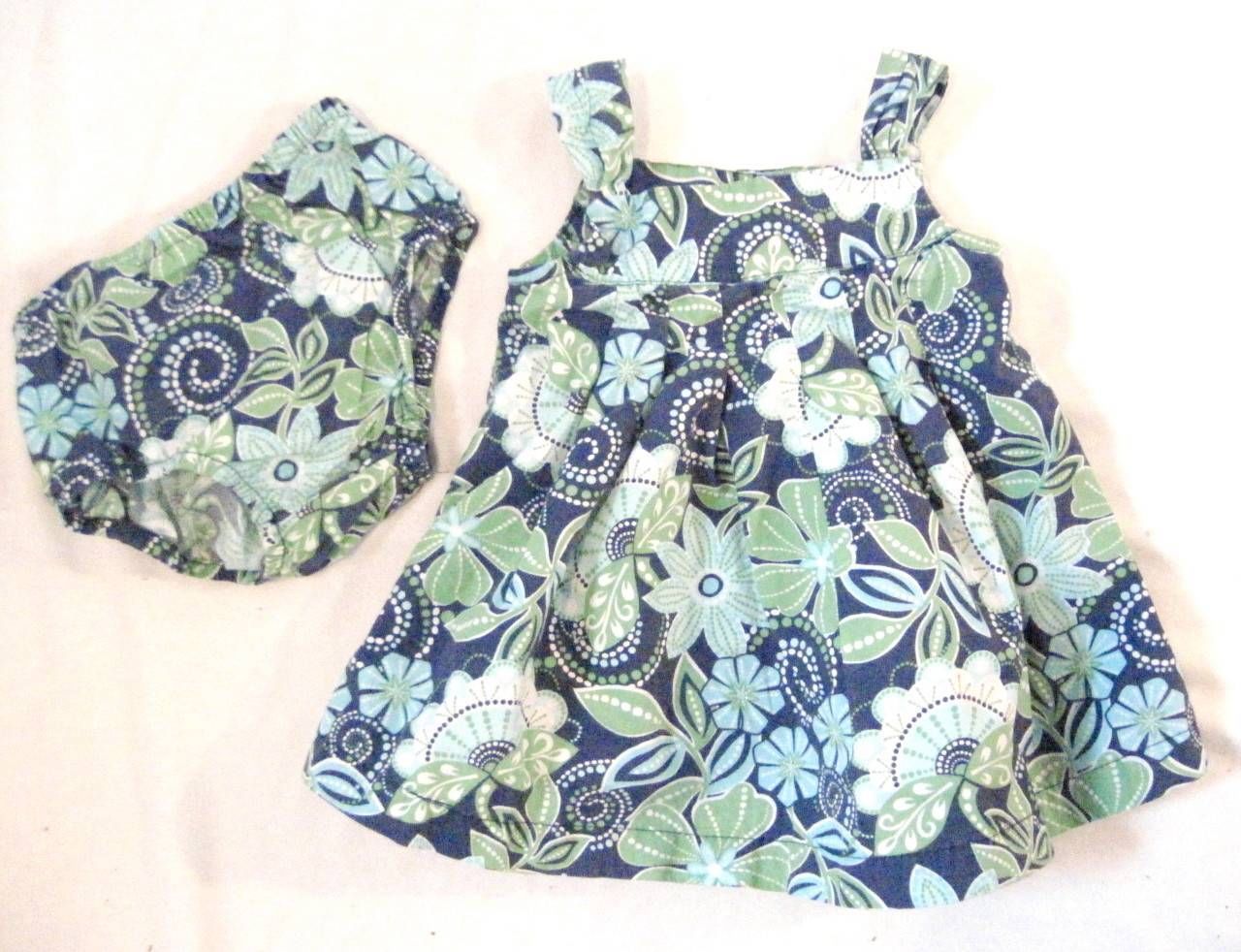 Baby Girl Size 12 MO Wonderkids Sundress with Matching Panty Blue Green Print - £7.04 GBP