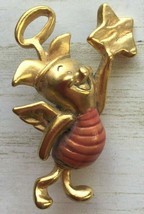 Disney Winnie the Poohs Piglet Pin Brooch GOLD TONE 1.5&quot; X 1&quot; Angel Star Halo - £15.50 GBP
