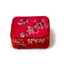 Brocade Silk Trinket Jewelry Ring Red Retangular Handmade Chinese NOS 1960&#39;s - £7.38 GBP