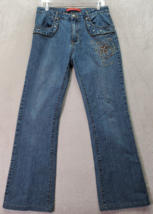 Cosmo Politan Jeans Women Sz 8 Blue Denim Medium Wash Embroidered Floral Pockets - £19.58 GBP