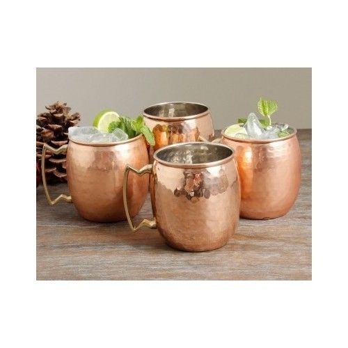 16 ounce Moscow Mugs Set Of 4 Solid Hammered Copper Bar Cups Brass Beverage new - $102.95