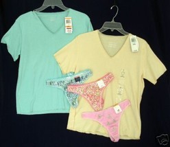 women&#39;s sz S CHARTER CLUB 2 Sleep Shirt Teeshirt Top + 3 Thong Panties S... - £18.34 GBP