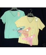 women&#39;s sz S CHARTER CLUB 2 Sleep Shirt Teeshirt Top + 3 Thong Panties S... - $23.00