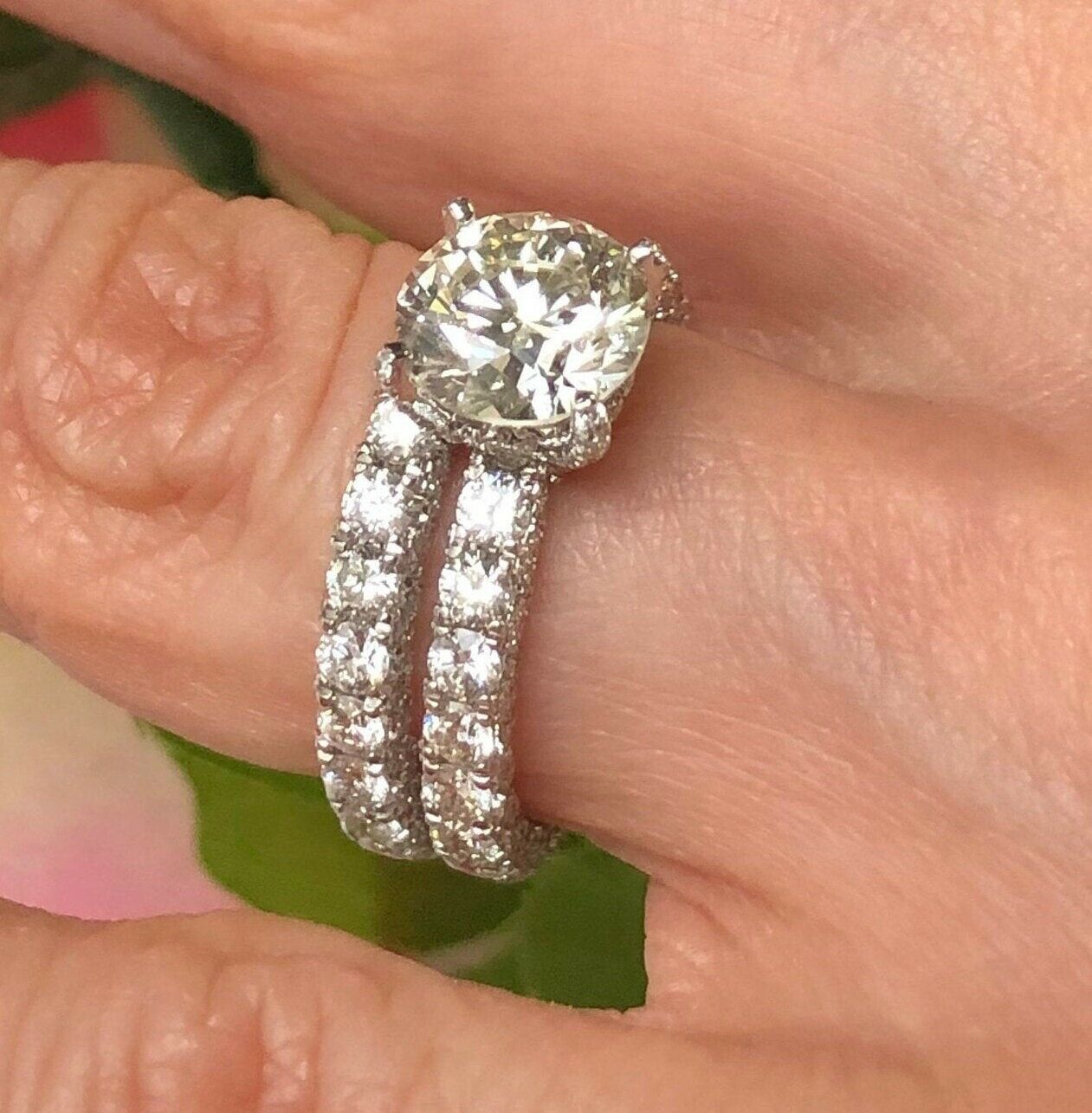 Platinum GIA 6.48 TCW Round Diamond Wedding Rings Set - £20,424.39 GBP