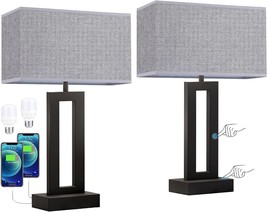 Nightstand Table Lamps For Bedrooms Set Of 2 - Touch Bedside Lamp With Usb, Grey - £68.01 GBP