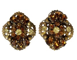 Vintage RETRO Earrings Prong Set Yellow  Amber Clip-On  1950S  Sparklers - $464.39 MXN