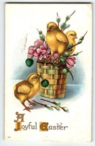 Easter Postcard Baby Chicks In Flower Basket Vintage Embossed 1918 Antique - £7.07 GBP