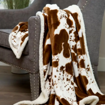 Southwestern Cowhide Hair on Hide Sherpa Plush Fur Throw Blanket Cozy Log Cabin - £29.86 GBP