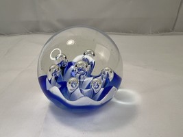 VTG Art Glass Globe W Blue Hand Blown Bubbles Heavyweight Paperweight 2.5” - £10.62 GBP