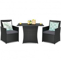 3 Pieces Patio Rattan Furniture Set with Cushion and Sofa Armrest-Gray -... - £232.90 GBP